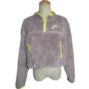 Nike Tan Cropped Quarter Zip Fleece with Green Accents